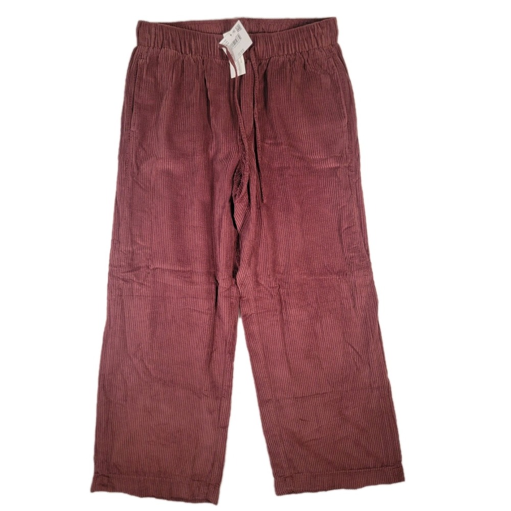 American Eagle Corduroy Wide Leg Pants Small Burgundy Maroon Stretch High Waist